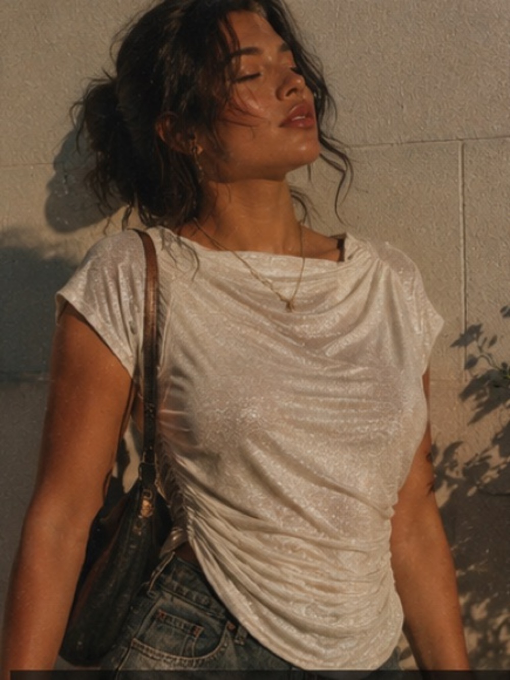 Express Silver Shimmery Drape Short Sleeve Blouse
